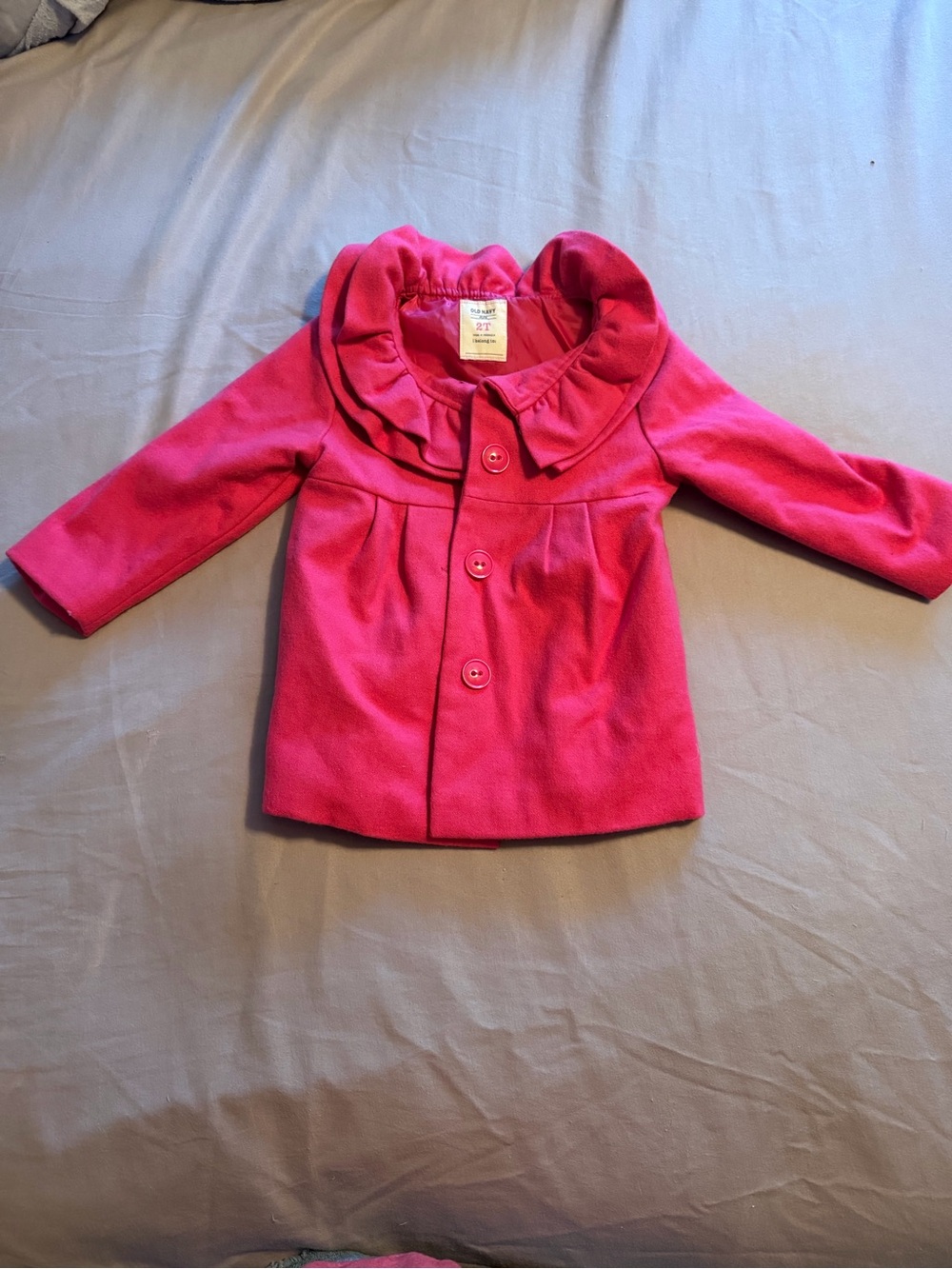 Old Navy Pink Peacoat Jacket Toddler Girls Size 2T Ruffle Collar